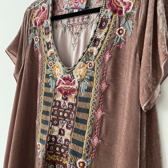 Johnny Was Cherelle Velvet Embroidered Drape Tunic Top Size L Silk Boho Hippie - Picture 6 of 15